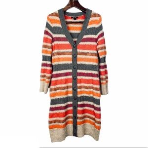 Zaria• unique multicolored stripe button down duster cardigan sweater medium